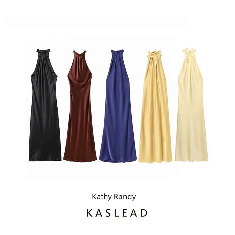 Kaslead New Arrival Women's Clothing Fashion Style Slim Fit Backless Silk Satin Texture Dress 3274548