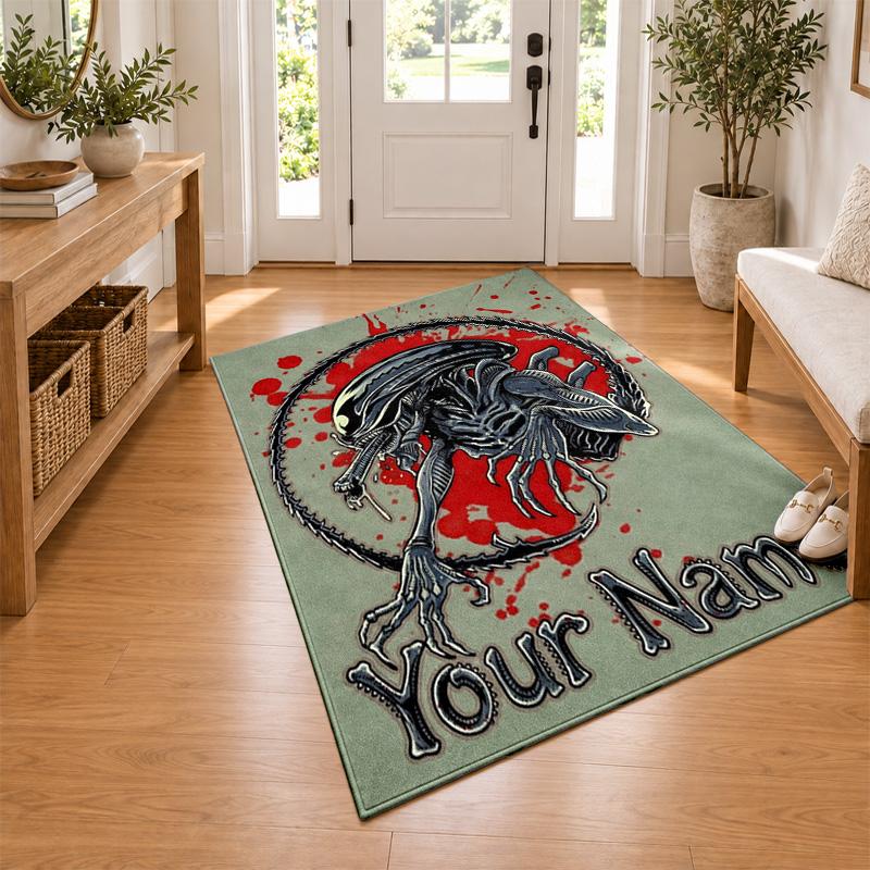Alien Custom Name Personalized Rug Non‑Slip Doormat Floor Carpet Housewarming Birthday Gift for Family Friends