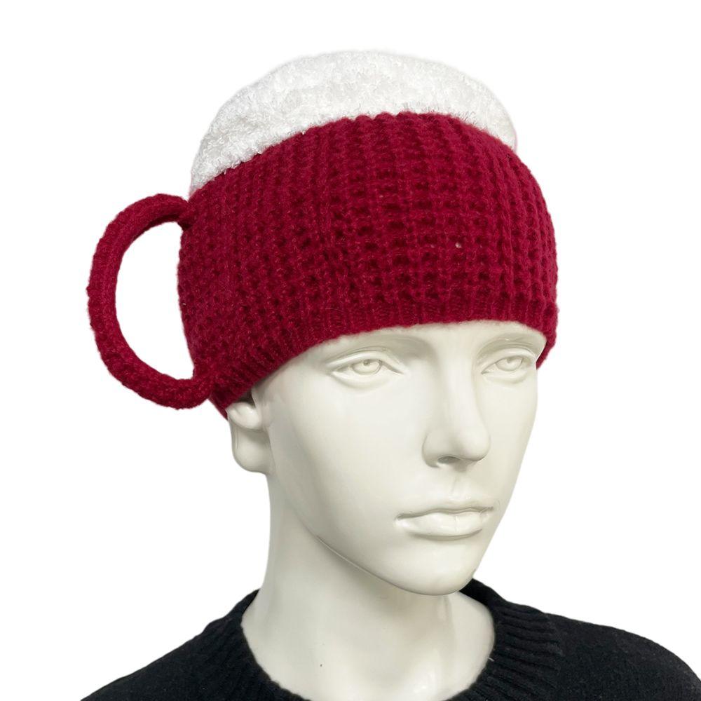 Creative 3D Beer Cup Hat Knitted Beer Cup Gloves Funny Beer Lovers Hairline Cap  Party