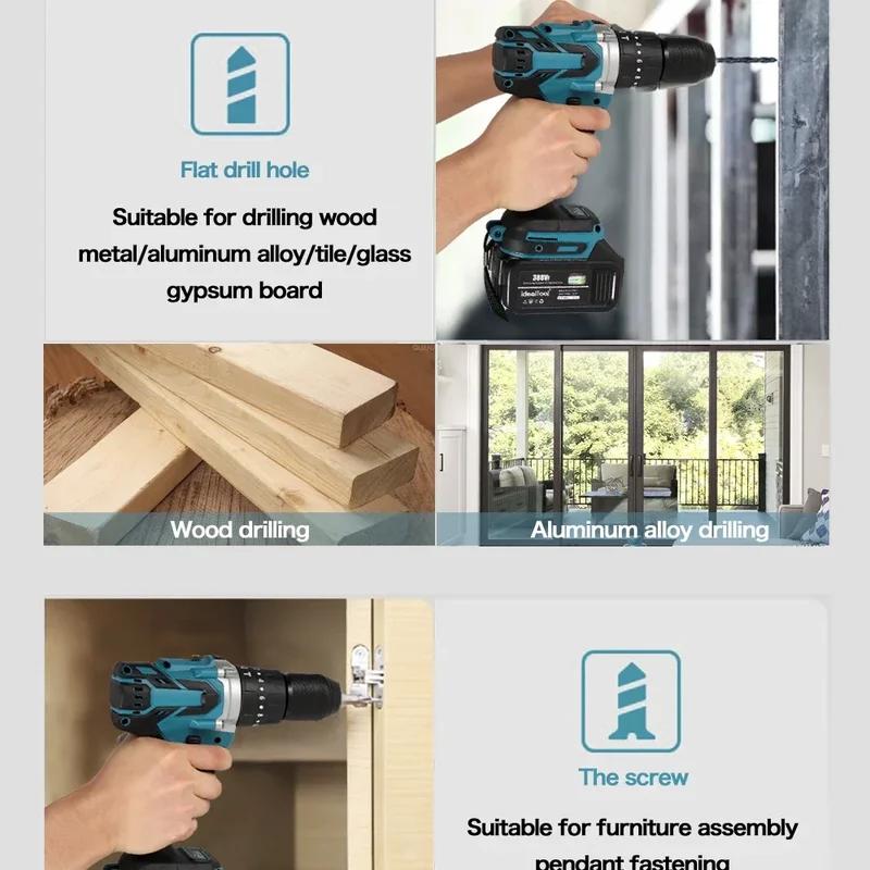 Беспроводная электрическая ударная дрель 13 мм, бесщеточная электрическая отвертка 13 мм, беспроводной силовой драйвер для аккумулятора Makita 18 В
