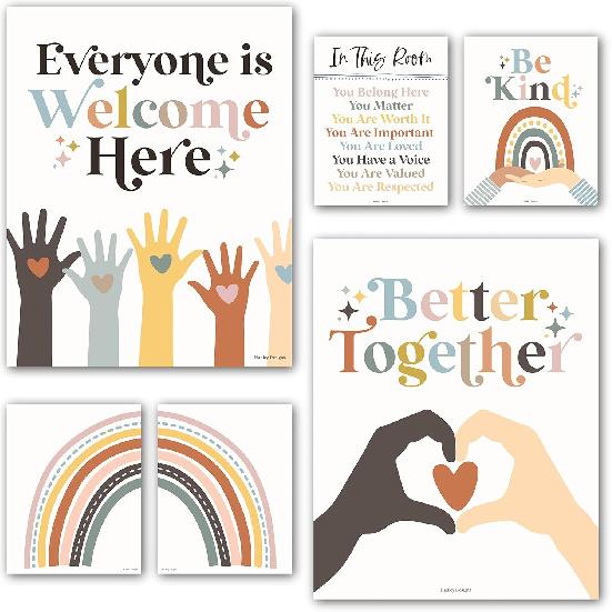 Hadley Designs Diversity Posters For Classroom Elementary –6 Inclusive Everyone Is Welcome Classroom Decor, Safe Space Sign Preschool Kindness