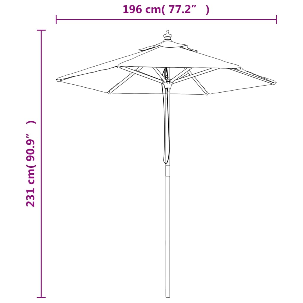 Terracotta Sun Umbrella with Wooden Pole 196 x 231 cm