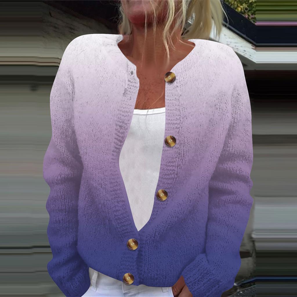 Женская модная принтованная куртка с длинным рукавом и вязанным кардиганом на пуговицах