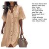 Women Shirt Lapel Short Sleeve Casual Commuter Style Shirt Solid Color Loose Fit Buttons Placket Work Shirt