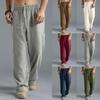 Men's Fashion Casual Solid Color Breathable Linen Loose Casual Sports Pants