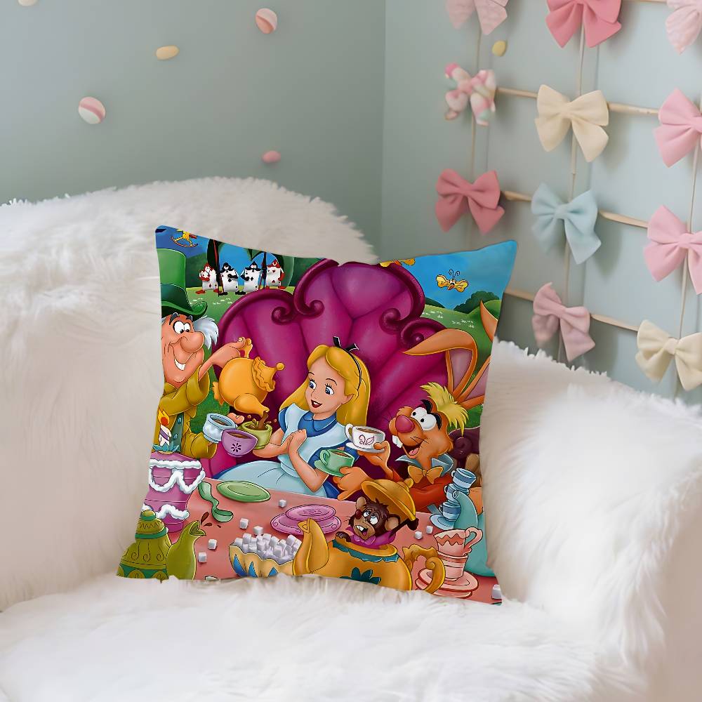 Classic AnimeAalice InWwonderlandS Cute Throw Pillow Covers Pattern Cushion Cover Suitable For Sofa Bedroom Car Pillow Cover
