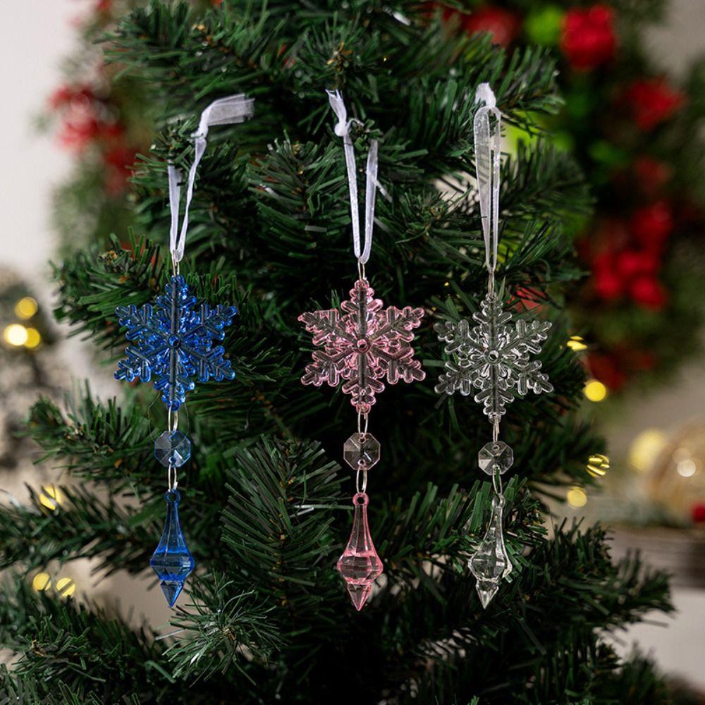 4pcs Colorful Snowflake Icicle Pendants Xmas Tree Ice Hanging Ornament Merry Christmas Decoration