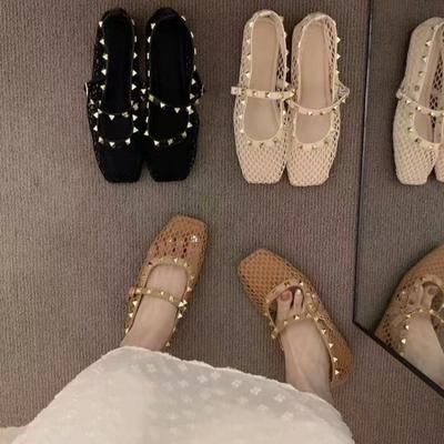 Модные сетчатые дышащие туфли Мэри Джейн на плоской мягкой подошве с ремешком, женские туфли в новом зарубежном стиле, нишевые, универсальные, с модными стразами