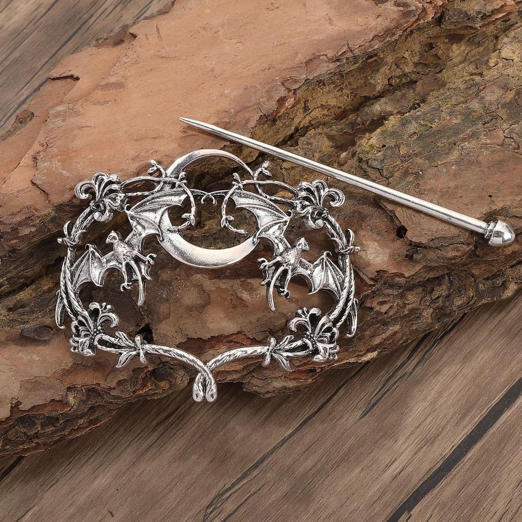 Ретро заколка для волос «Лунный цветок и летучая мышь-вампир» - Аксессуар для вечеринки в викингском норвежском стиле