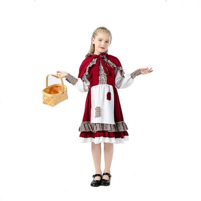 Хэллоуин Костюм Красной Шапочки для спектакля Фермерский Пасторальный Красное Платье с Заплатками Костюм для Выступления
