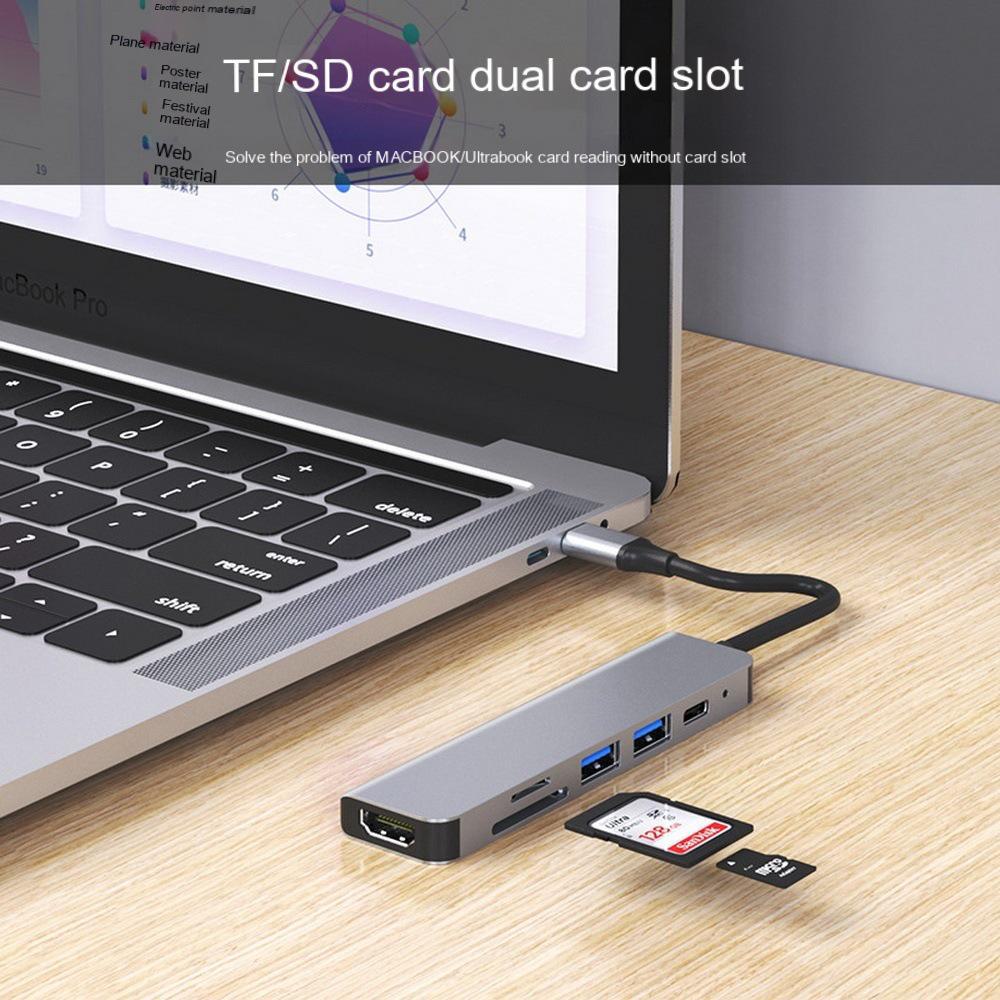 Док-станция расширения USB-C 6-в-1 для ноутбуков Huawei и MacBook — многофункциональный преобразователь