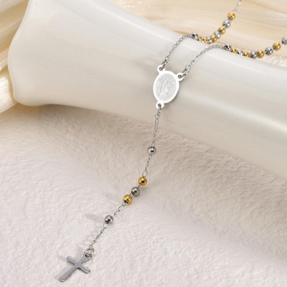 Clavicle Length Rosary Necklace Tassel Chain Cross Pendant Necklace Cross Necklace  Prayer Jewelry