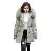 Winter Down Coat Thickened Padded Plush Hood Mid Length Windproof Pockets Long Sleeves Adjustable Drawstring Daily Outwear Cotton Jacket