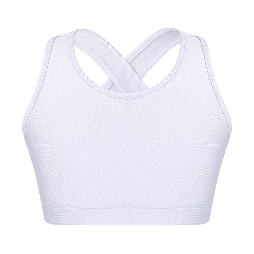 Kids Girls Dance Top Sport Cropped Top Vests Shoulder Straps Sleeveless Keyhole Back Shockproof Running Gym Yoga Sports Bra Top