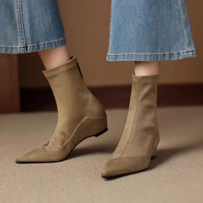 Новые осенне-зимние замшевые носки-ботильоны с внутренней платформой, эластичные тонкие ботильоны, темпераментные ботильоны с квадратным носком, женские модные ботильоны