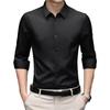 Мужская осенняя рубашка, формальная деловая рубашка, однотонная, с лацканами против морщин, однобортная, с длинными рукавами, облегающая, шелковистая, дышащая, мужская футболка