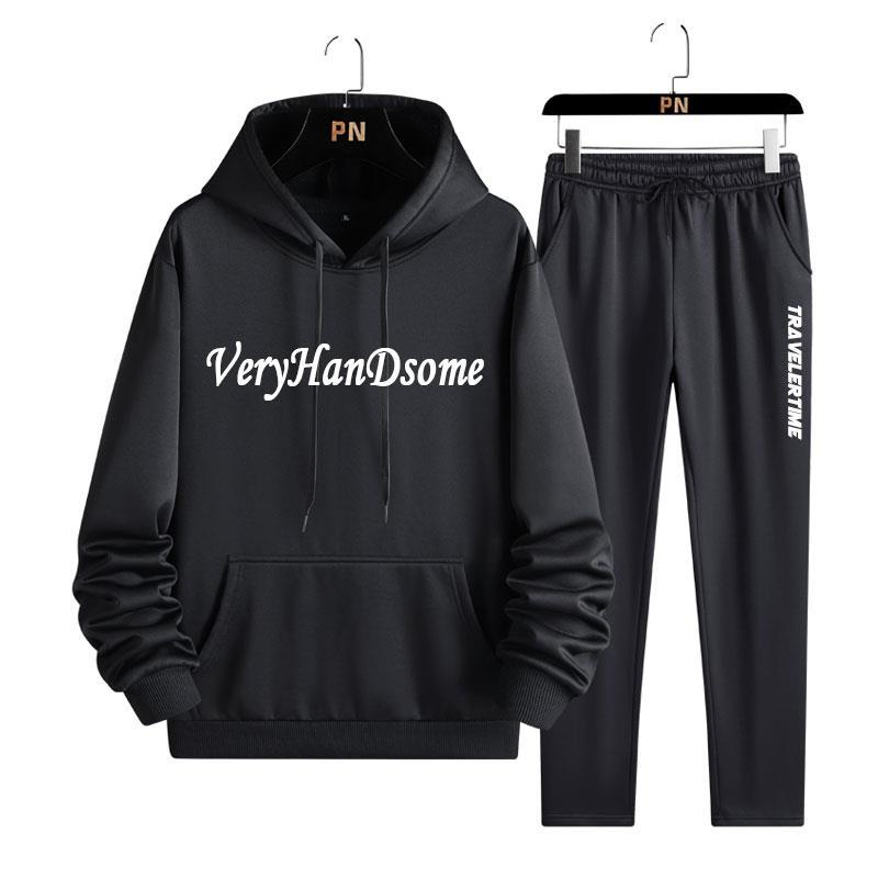 Мужской свитер с капюшоном, состоящий из двух частей, флисовый утеплитель, повседневный спортивный комплект с длинными рукавами, мужской комплект