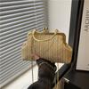 2025 New Retro Clip Shell Bag Straw Simple Casual Handbag Shoulder Bag Messenger Bag Fashion Women's Bag