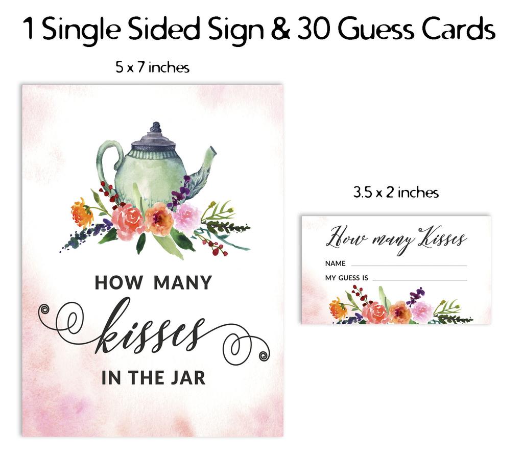 Inkdotpot How Many Kisses In The Jar White Tea Party Bridal Shower Game 1 Sign   30