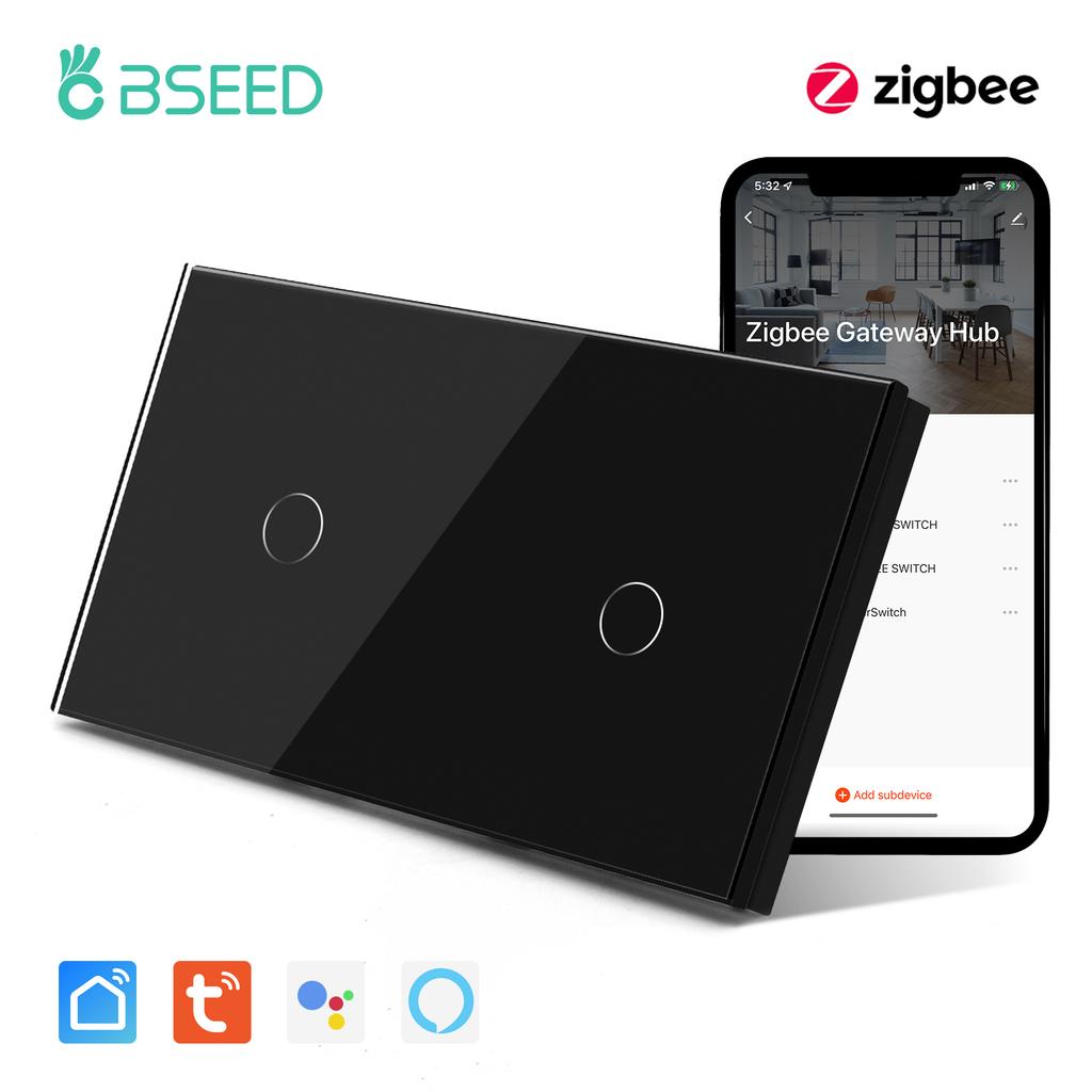 BSEED 2/3/4/6-клавишный Zigbee Умный EU Одиночный Фаза 157 мм Сенсорный Выключатель Света Стеклянная Панель Умный Переключатель Совместим с Alexa Smart Life