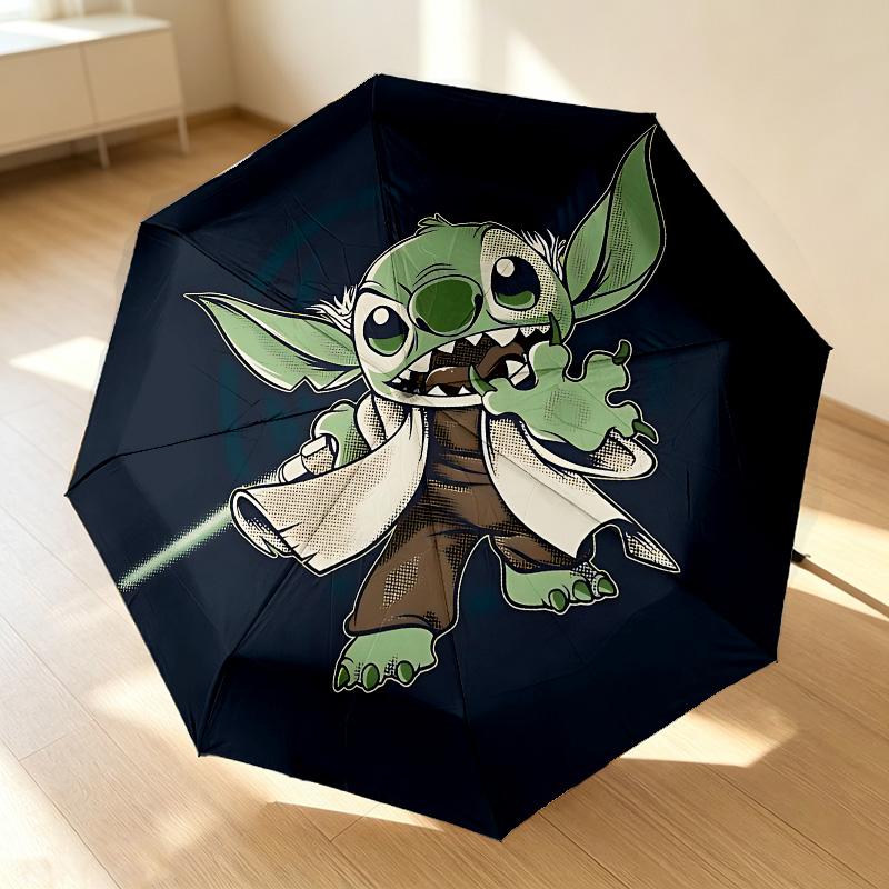 Baby Yoda Art 8 Ribs 3Fold Black Glue Uv Protection Umbrella Sun Protection Rainproof Compact Folding Umbrella For Travel Daily Use C923436