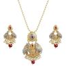 Two-Tone Plated Ruby Pearls Studded Deer Pendant Chain and Earrings Jewelry Set For Women Girls