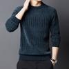Men Thickened Sweater Casual Round Neck Long-sleeve Knitted Top Warm Pullover Knitwear for Autumn Winter Work Street