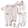 8PCS Set Baby Cotton Striped Jumper+Hats+Socks+Bib+Tops+Pants Outfits 0-3M