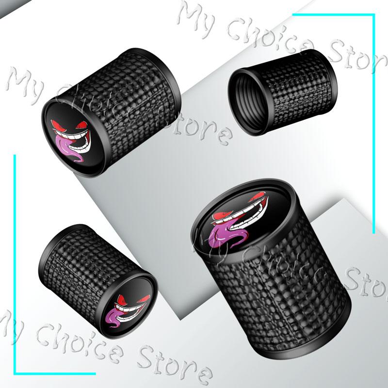 4Pcs/Set Metal Alloy Devil Smiling Face Emblem Car Wheel Tire Valve Air Cap Stem Dustproof Cover Fit For Car Styling Accessories