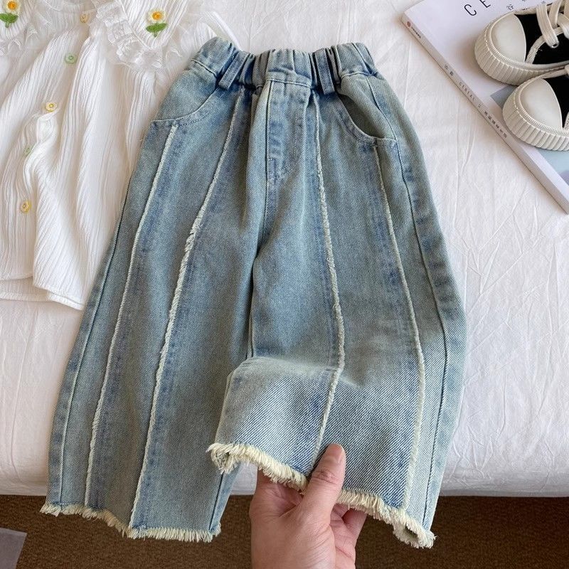 Girls' Pants Spring Fashion Straight Jeans Wide-leg Pants Spring and Autumn Children's Trousers