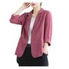 Cotton Linen Coat for Women Vintage Long Sleeve Blazer Jacket Casual Lapel 2 Buttons Thin