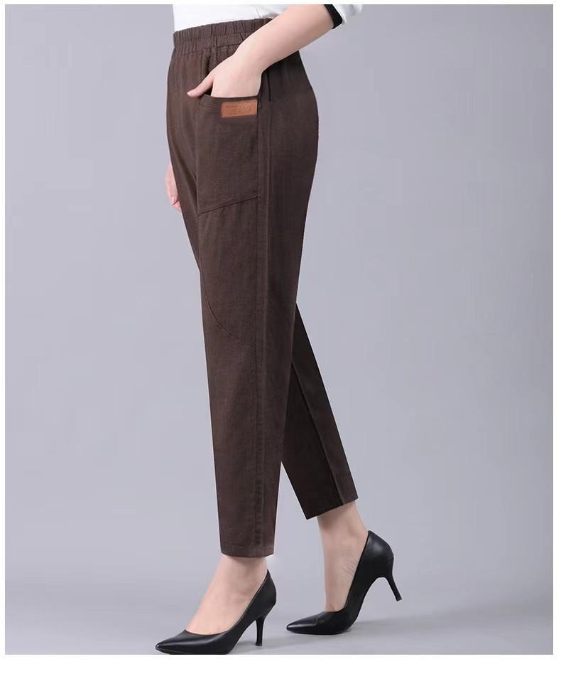 Middle-aged and Elderly Mother's Pants Straight High Waist Solid Color Washed Cotton Linen Casual Women's Eight-point Pants