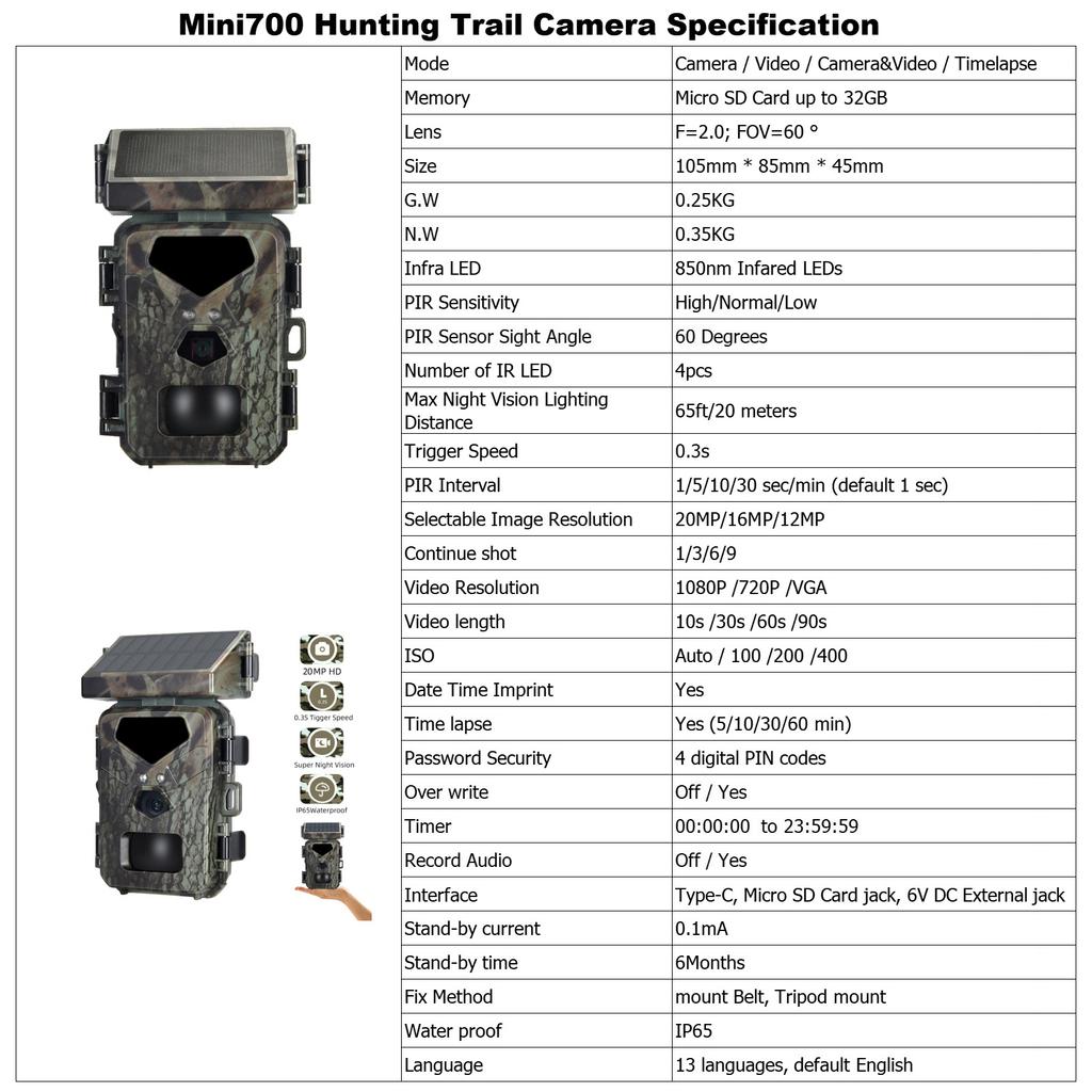 20MP/1080P Hunting Camera 0.3s Trigger Speed Night Vision Motion Activated Trail Camera