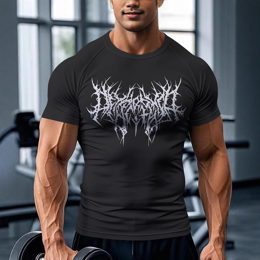 Летняя футболка для фитнеса с круглым вырезом на плечах, серия 3D-цифровой печати, облегающая футболка с короткими рукавами