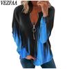 Women's Fashion Casual Spring Fall Colour Block Print Long Sleeve V-Neck Blouses & Shirts