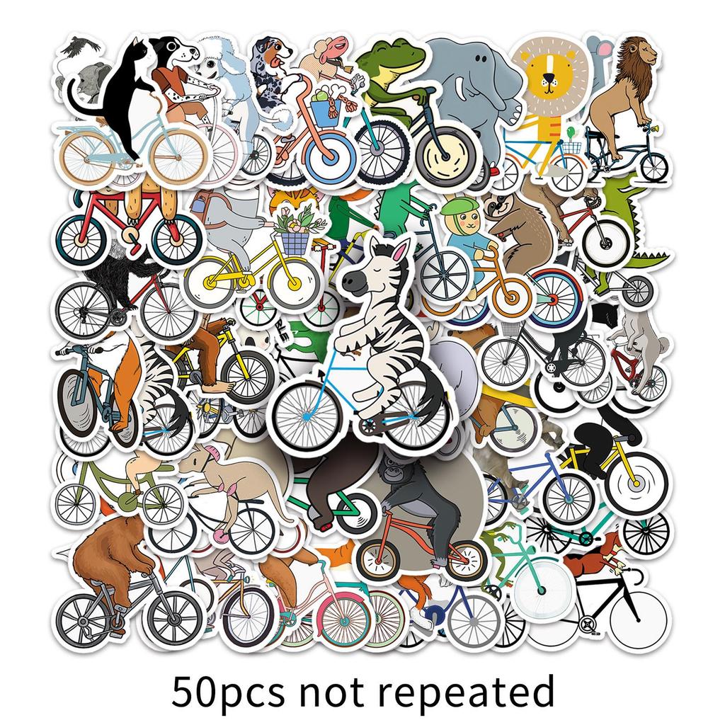 50pcs Cute Animal Bicycle Stickers for DIY Graffiti Journals and Tablets