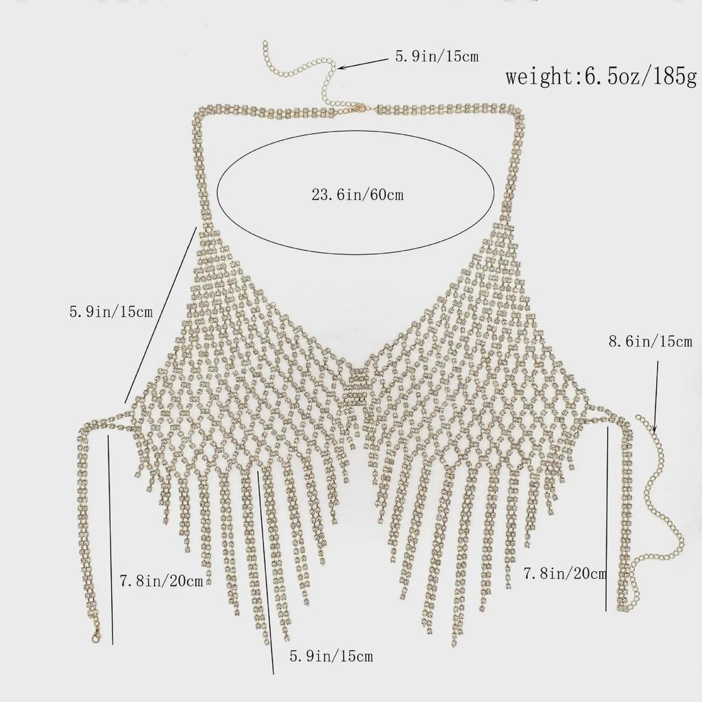 Geometric Rhinestone Mesh Tassel Body Chain - Exaggerated Diamond Bra for Nightclubs