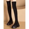 Super Long Knee Boots Women's Thin Bag Thigh Muffin Thick-soled Boots European and American Fashion High-heeled Elastic Thin Boots