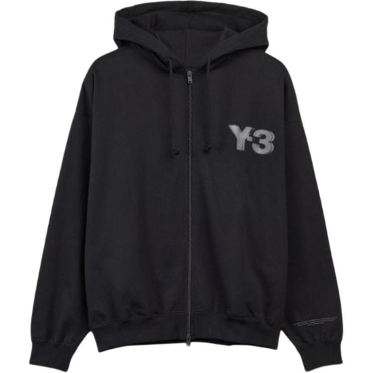 Y-3 Толстовка с капюшоном на молнии с логотипом, черная, унисекс, топы JE9278