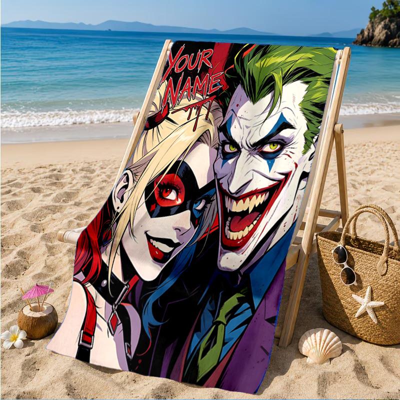 Custom Name Jo-ker's Dark Saga Personalized Microfiber Beach Towel, Quick-Dry, Ideal for Summer Travel, Beach Essential, Swimming