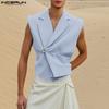Vintage Men Lapel V Neck Front Cross One Button Cotton Linen Casual Tank Tops Vests