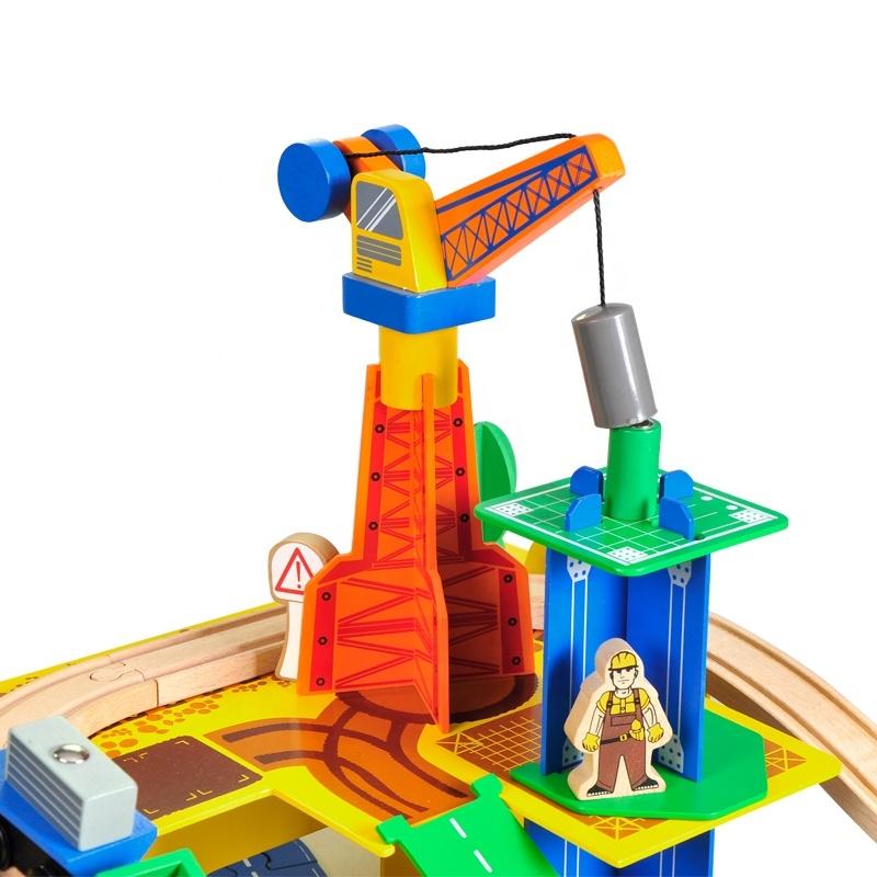 TG50062 WOODEN TRAIN with crane, 80-piece train, cars, TOR