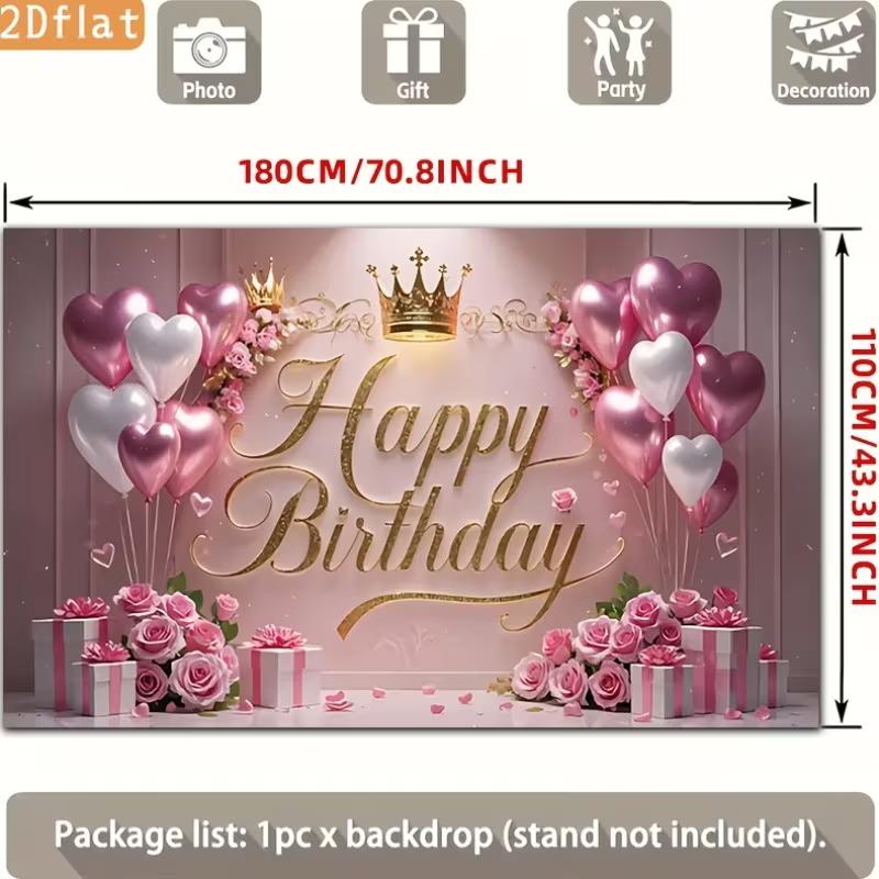 2D Элегантный Розовый Воздушный Шар в Форме Сердца С Днем Рождения Баннер для Фотографии
