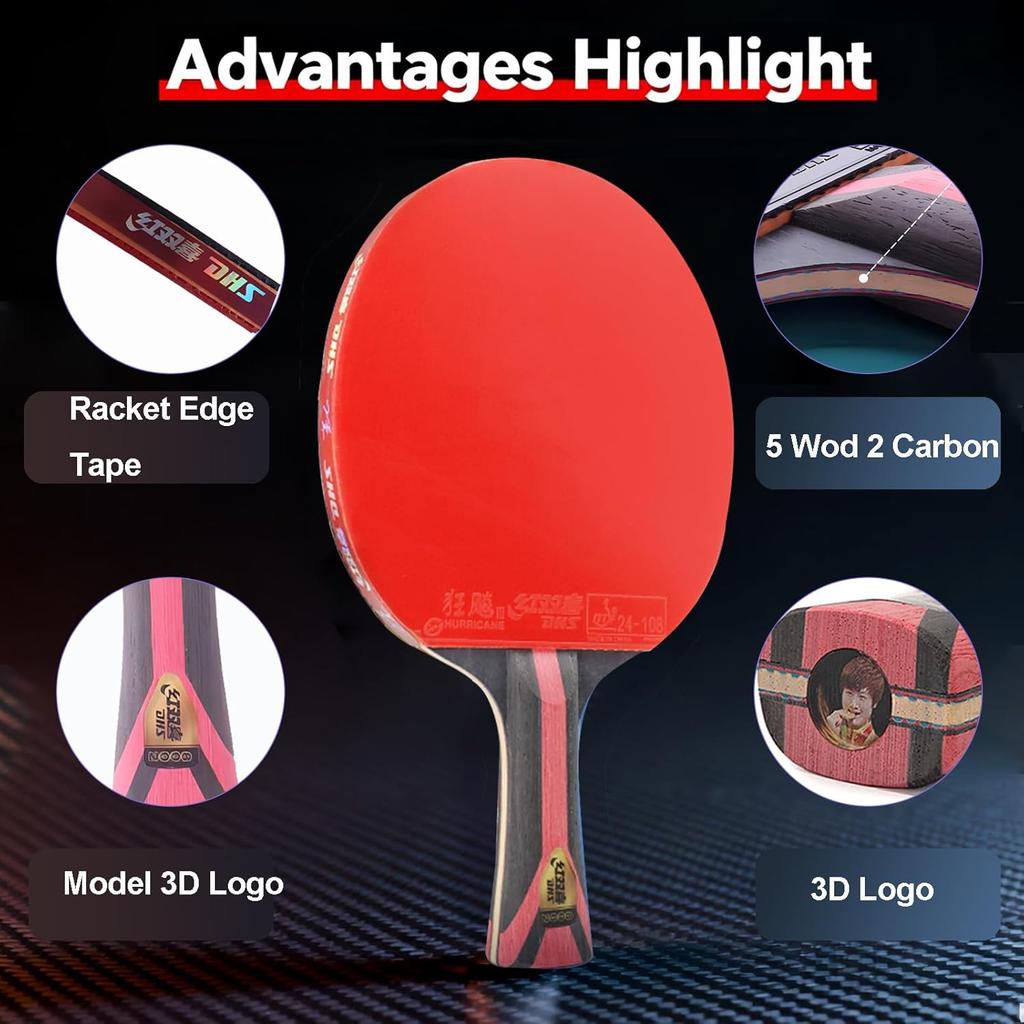 Double Professional Level Wood Ping Pong Paddles ITTF Approved Anti-Spin Rubber Advanced Control Speed Racket Offensive