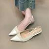 Модные французские туфли на высоком каблуке, розовые босоножки с закрытым носком, туфельки феи, 2025 Новые весенне-летние с прострочкой, туфли-лодочки, одинарные туфли
