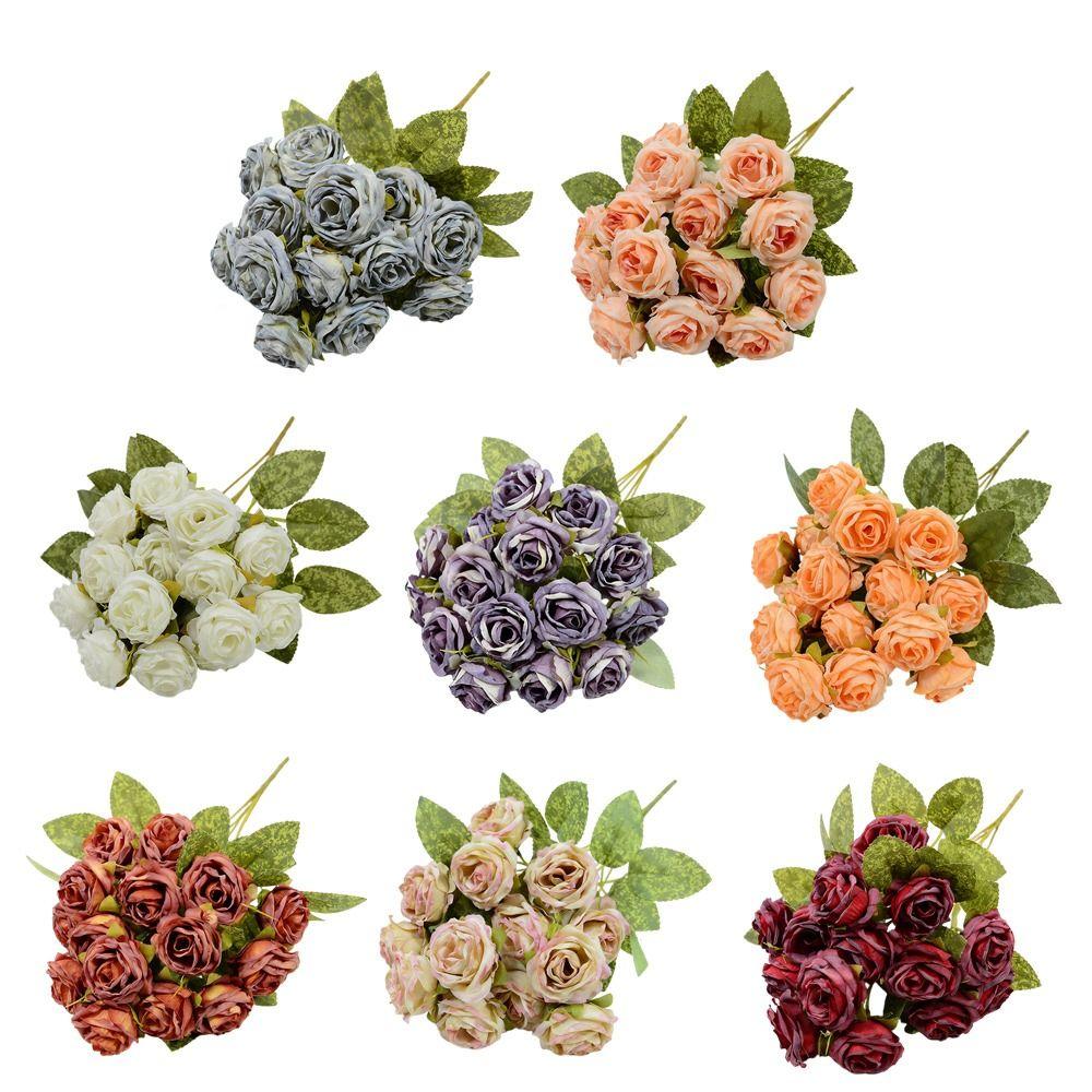 Silk Petals Rose Artificial Flowers 15 Heads Decorative Flower Party Supplies