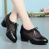 New Single Shoes Leather Medium Heel Thick Heel Summer Women's Fashion Mesh Yarn Medium 2 Shoes Soft Sole Non-slip
