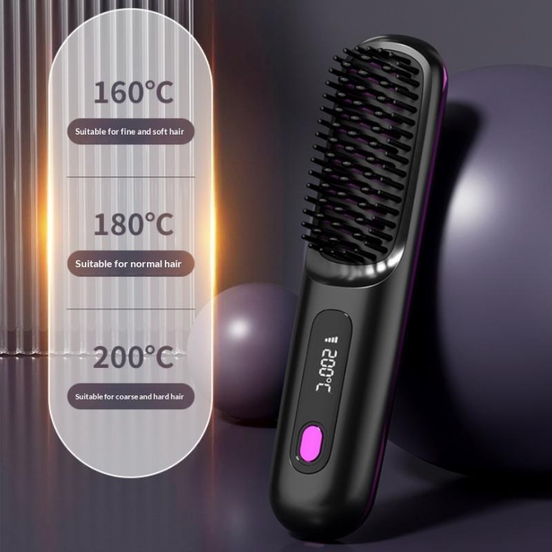 Convenient Cordless Hair Straightener Brush with LCD for Home or Travel Styling Anytime Anywhere