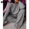 Women's Autumn Solid-color Long-sleeved Loose Striped Hooded Casual Suit