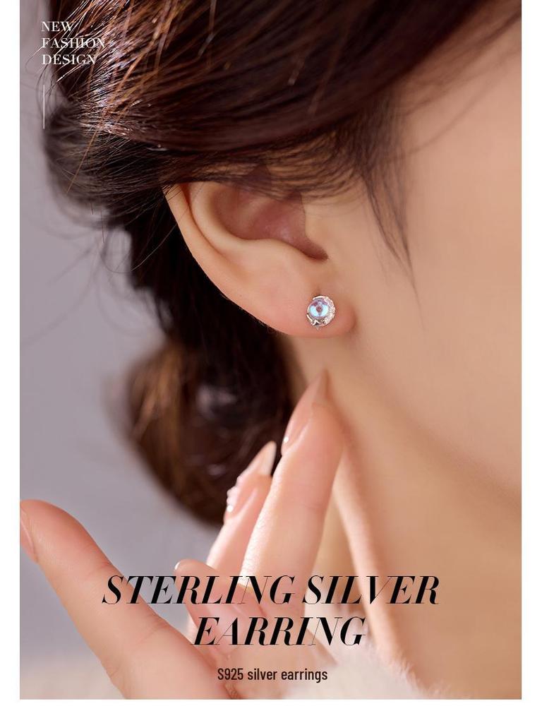 Серьги из серебра 925 пробы с лунным камнем «Под баньяновым деревом» для женщин – Дизайн «Звезда и Луна»